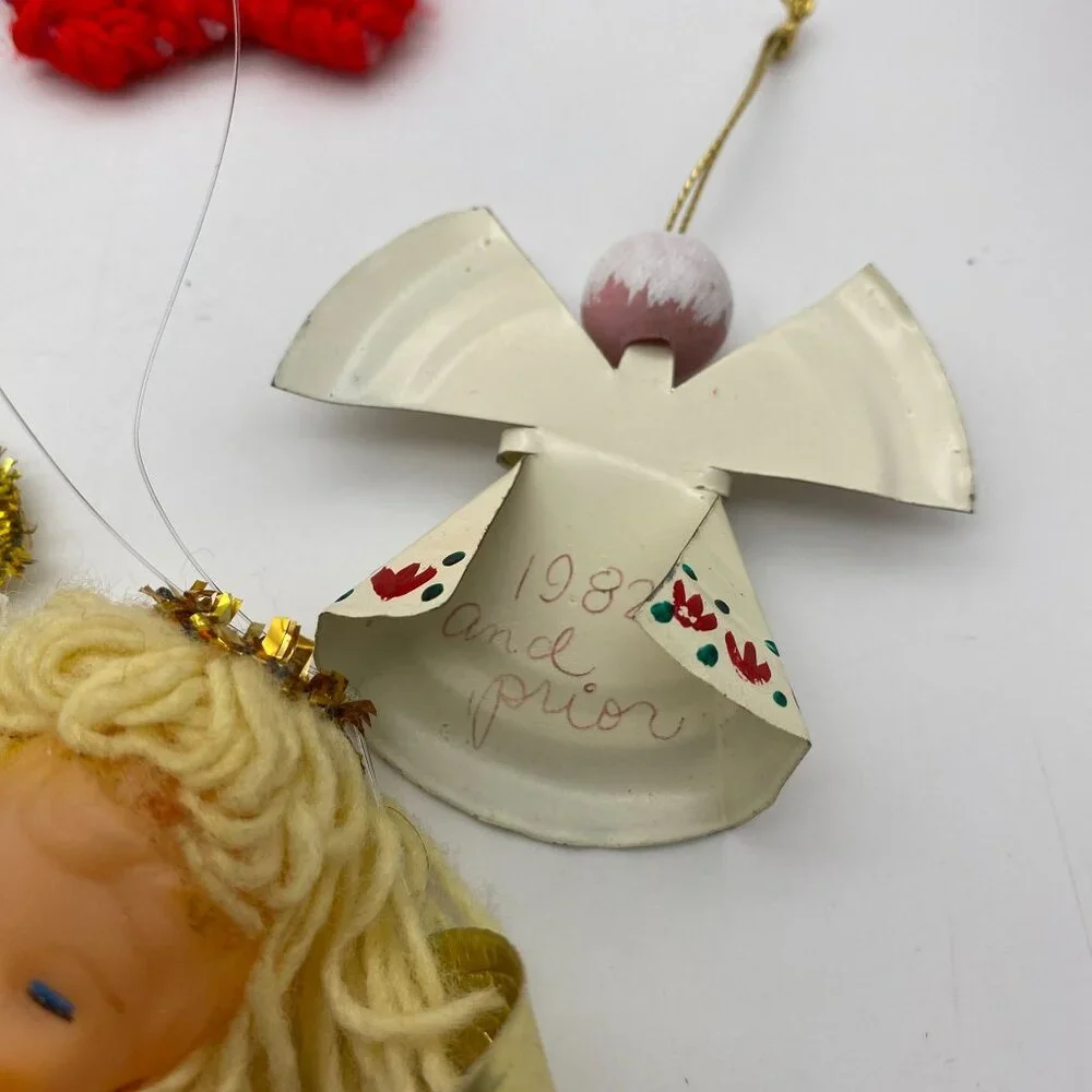 Vintage‎ Christmas handmade ornament lot felt cross stitch metal hand sewn